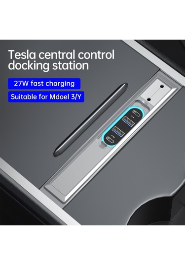For Tesla Model 3 Y 21-22 27w Quick Charger Docking Station Usb