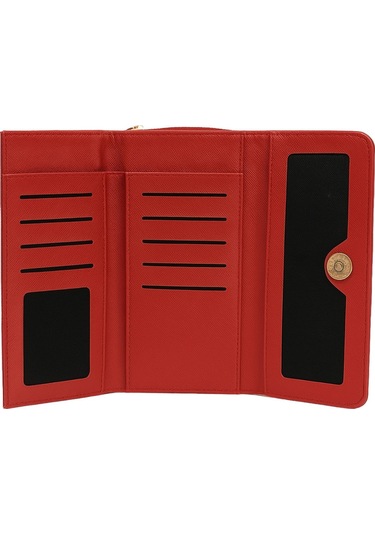 Yaşam Çiçeği Baskılı Şans Cüzdanı Kağıt Bozuk Para Ve Kartlık Bölmeli Kırmızı Kadın Cüzdan Kirmizi