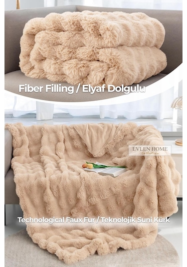 Kürk Yatak Örtüsü Çift Kişilik Dolgulu Peluş Yumuşak Çift Taraflı Yorgan 3 Parça Loria Kahve Kahverengi