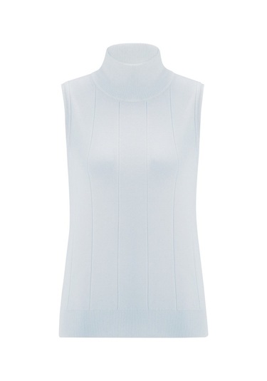 Peraluna Kadın Balıkçı Yaka Dar Kalıp Kolsuz Bluz Açık Mavi-Açık Mavi