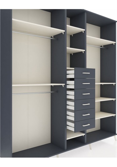 Hyperion Dolap 10 Raflı 6 Çekmeceli 3 Askılı 220x44x243 Antrasit-aytaşı/antrasit Aytası/antrasıt