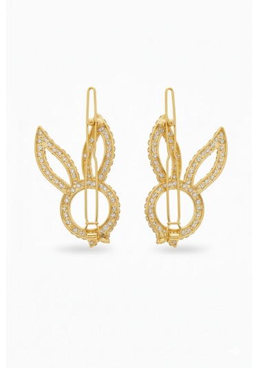 Tavşan Modelli Metal Toka, Metal Klipsli Tavşan Toka 2 Adet Altın