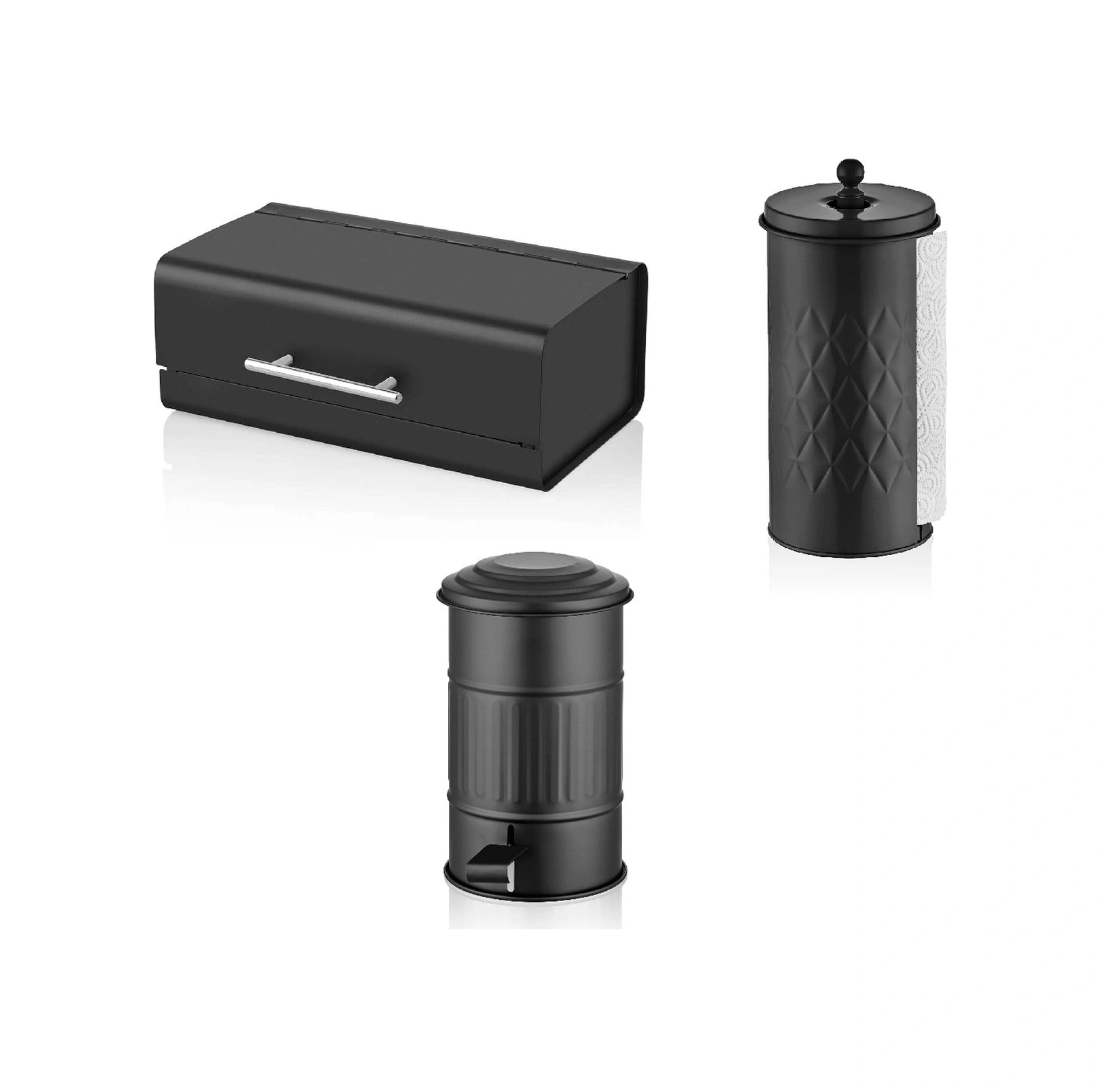 The Mia Ekmeklik - Çöp Kovası Havlu Peçetelik 3 Lü Mutfak Çeyiz Seti Siyah