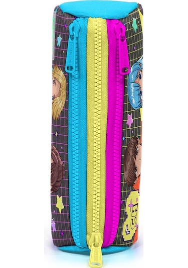 Coral High Kids Gri Mavi Pembe Anime Desenli Üç Bölmeli Kalem Çantası 22037