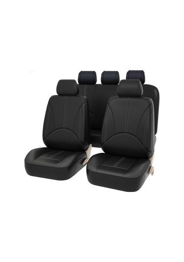9 Parça Araba Koltuk Kılıfları, Evrensel Nefes Alabilir Deri Koltuk Koruyucu Tam Siyah