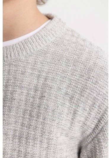 DeFacto Erkek Çocuk Gri Bisiklet Yaka Basic Düz Triko Kazak C9468A824AUGR210