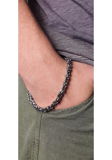 Kesebe Gümüş Renk, Modern Halkalı Paslanmaz Çelik Erkek Bileklik 21 Cm Çok Renkli