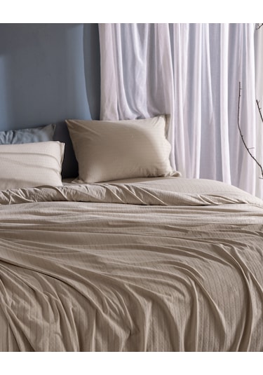 Madame Coco Marlene Tek Kişilik %100 Pamuk Penye Lastikli Nevresim Takımı - Bej 8684427198971 Ekru