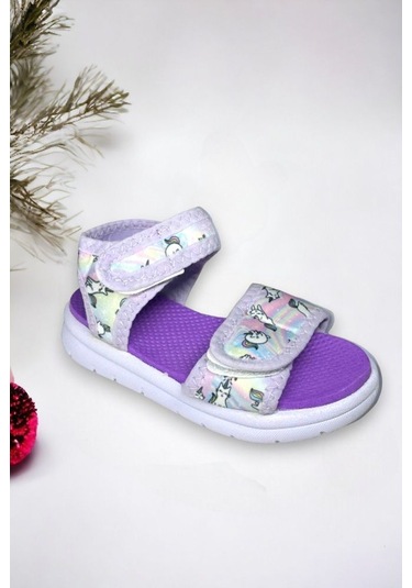 Kedi Baskılı Lila Çocuk Sandalet 001