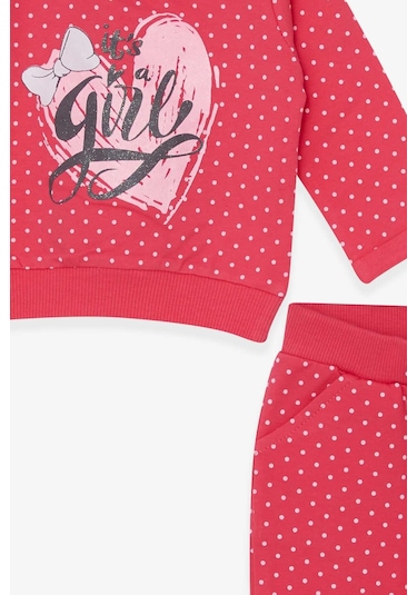 Breeze Kız Bebek Eşofman Takımı Puantiyeli Simli Baskılı 6 Ay-2 Yaş, Mercan