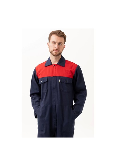 Pamuklu Gabardin Tulum Lacivertkırmızı İş Güvenliği Carica Yazlık