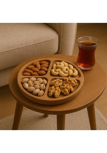 Saban Doğal Ahşap Çerezlik Ve Kahvaltılık 4 Bölmeli Sunum Tabağı T9