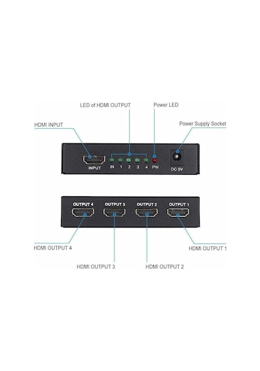 Ancheyn 4 Port Hdmi Splitter Çoklu Ekran Çoklayıcı Switch 4410