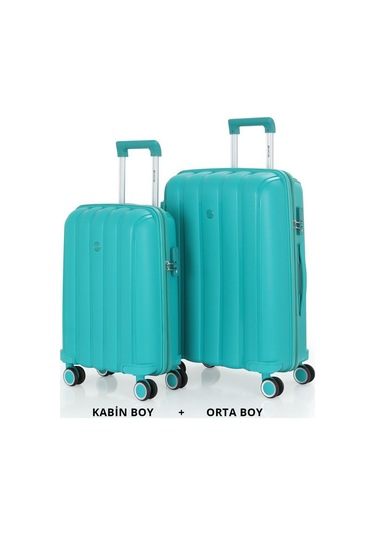 Mçs Bavul Orta Ve Kabin 2li Set Kırılmaz Silikon Valiz V305 Camgöbeği Cam Göbeği