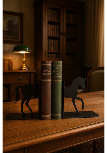 At Figürlü Metal Kitap Tutucu 2 Li Set Dekoratif Masa Üstü Kitaplık Aksesuarı