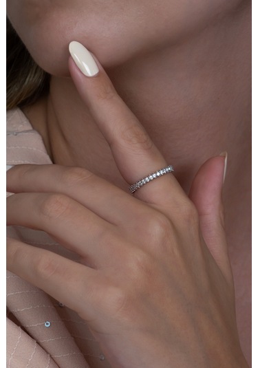 Tek Sıra Taşlı Tam Tur Gümüş Yüzük Ince 3 Renk Tkb02