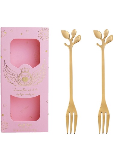 Sones 2 Adet / Paket Paslanmaz Çelik Kaşık Ve Çatal Bıçak Takımı, Stil: Yaprak Çatal Pembe Kutu