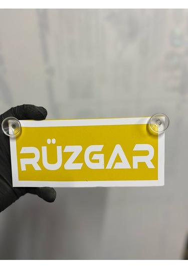 Sarı Renk Üzeri Beyaz Renk Rüzgar Yazılı Vantuzlu Cam Süsü