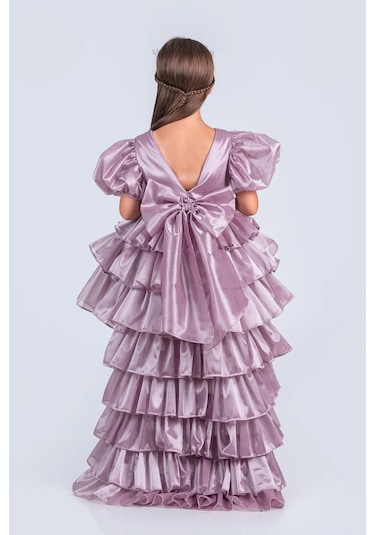 Volanella Taçlı Kız Çocuk Abiye Çift Tarz, Tek Elbise. Lila