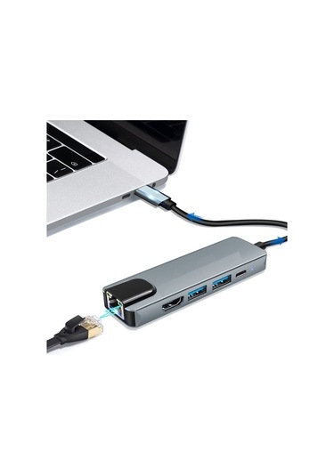 Type C Hub 5 In 1 Type-C To 4K Hdmı + 2X Usb 3.0 + Type-C + Lan