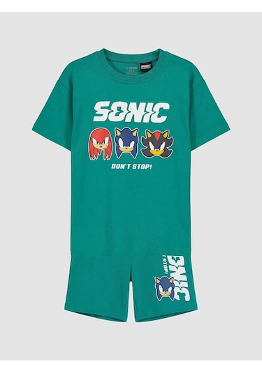 Lc Waikiki Yeşil Sonic Baskılı Erkek Çocuk Şortlu Takım