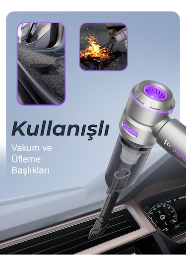 Auhma Ahv-02 17000pa Kablosuz Taşınabilir Araç İçi Süpürgesi Mor