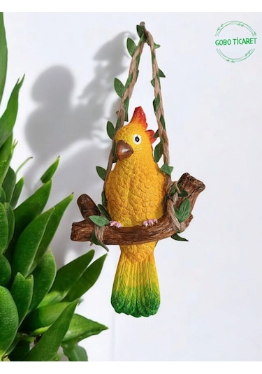 2 Adet Dekoratif Sallanan Duvar Ve Bahçe Süs Kuş Biblo Yeşil-sarı