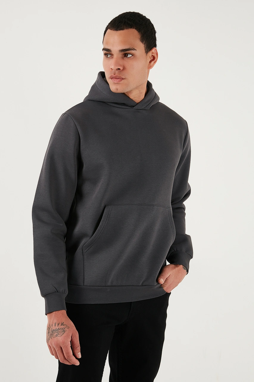 Buratti Regular Fit Kapüşonlu Kanguru Cepli Içi Tüylü Yumuşak Şardonlu Erkek Sweat 5905281 Antrasit