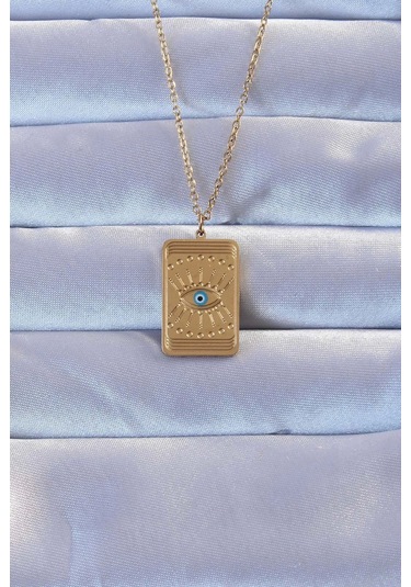 316l Altın Renk İşlemeli Nazarlı Göz Model Vintage Kolye