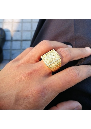 1 Adet Erkek Moda Altın Kaplama Punk Rock Kartal Yüzük Hip Hop Yüzük Lüks Parmak Takı 8 Altın