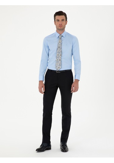 Cacharel Mavi Slim Fit Pamuk Klasik Gömlek