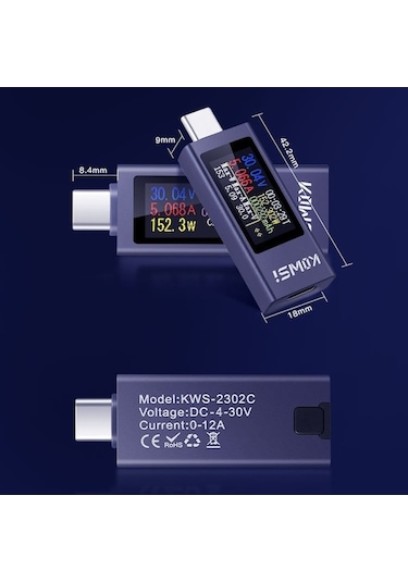 Trendooze Geeksen Type-c Cep Telefonu Şarj Test Cihazı Pd Doğru Akım Voltmetre Alüminyum Alaşımlı Gövde Güç Ölçer Od
