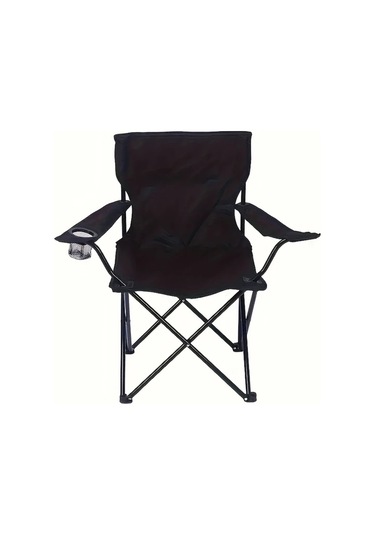 Fochsia 1 Adet Büyük Boy Portatif Kamp Sandalyesi Katlanır Tasarlı Saklama Çantası Bardaklık Siyah Siyah