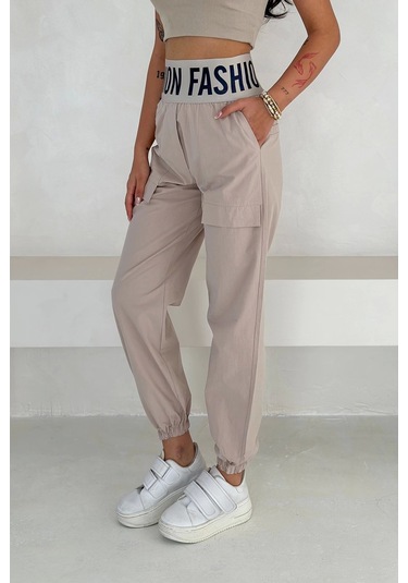 Beli Lastikli Fashion Pantolon Krem Krem