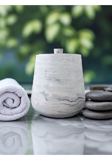 2 Parça Beton Çöp Kovası Banyo Mutfak Tuvalet Wc 18 Cm 4 Litre Kapaklı Kutu Gri