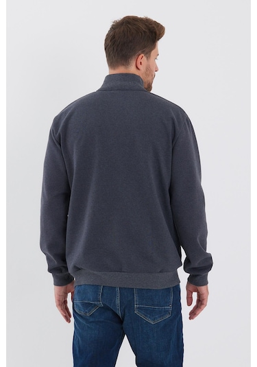 MMetalic İçi Pamuklu Fermuarlı Dik Yan Cepli Erkek Antrasit Hırka