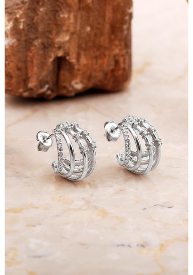 Kafes Tasarım Rodyumlu Gümüş Küpe 7027 Gümüş