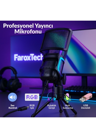 Profesyonel Yayıncı Mikrofonu - Stüdyo Kalitesinde Ses Kaydı - Gecikme - Rgb Işıklı