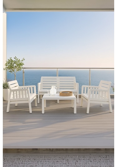 Lara 2+1+1 S Bahçe Balkon Teras Oturma Grubu Mindersiz - Beyaz
