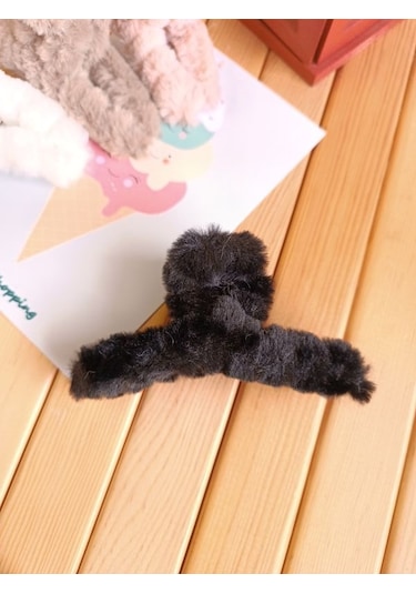 Peluş Tüylü Mandal Toka - Siyah Çok Renkli