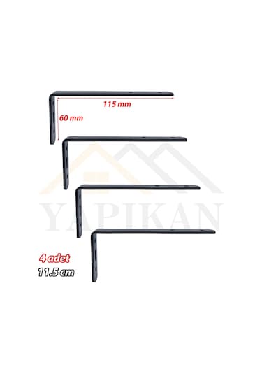 6x11.5cm - 4 Ad Siyah Modern Çelik Raf Altı Ayak - Raf Tutucu Aparat -metal L Raf Demiri