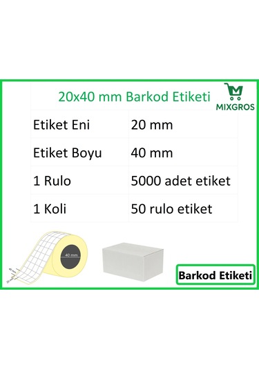 40x20 Mm Termal 4'lü Ürün Barkod Etiketi 1 Rulo: 5000 Adet Etiket 1 Koli: 50 Rulo Etiket