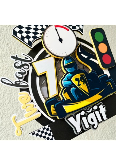 Go Kart Karting Temalı Erkek Çocuk Doğum Günü İsme Özel 3d Pasta Süsü Cake Topper Çocuk