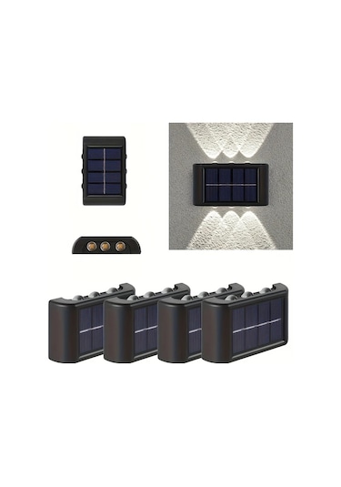Elmpaly 4 Paket 6lı Led Solar Beyaz Işık Dış Cephe Aydınlatma Bahçe Teras Duvar Dekor Lamba Altın