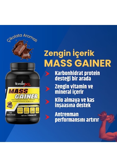 Fibrelle Mass Gainer Çikolata Aromalı 1500 G Karbonhidrat Tozu Çikolata