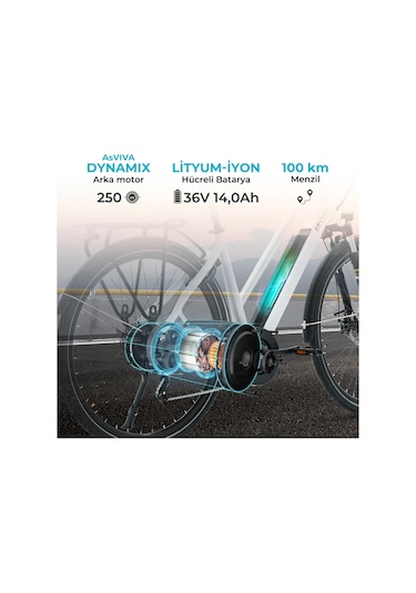 Asvıva Elektrikli Bisiklet B15 Pedelec Extra Güçlü 36V 14.0 Ah Sa Beyaz