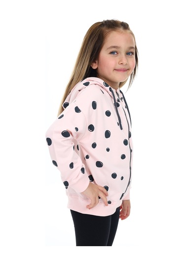 Toontoy Kız Çocuk Baskılı Hırka Pudra