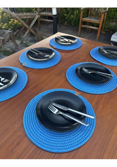 6 Lı Yuvarlak Supla Takımı Kolay Temizlenebilir, Modern Sofralar İçin Lacivert