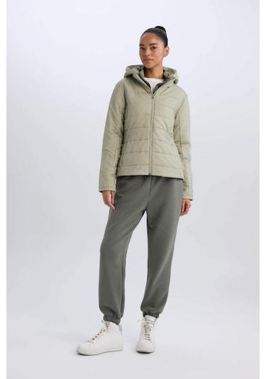 DeFactoFit Su İtici Cepli Fermuarlı Kapüşonlu Mont D6089AX25SPKH513 Haki