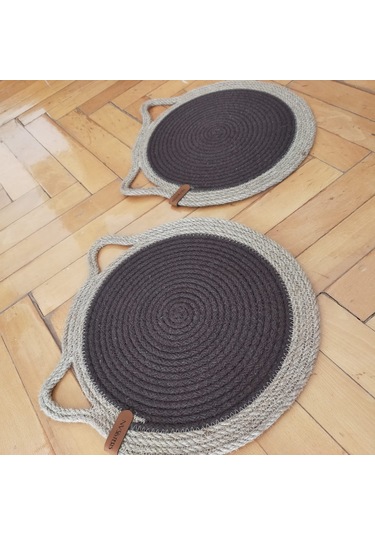 Kahverengi Kedi Evcil Hayvan Mama Paspası / Pamuk Ip Hasır Kedi M